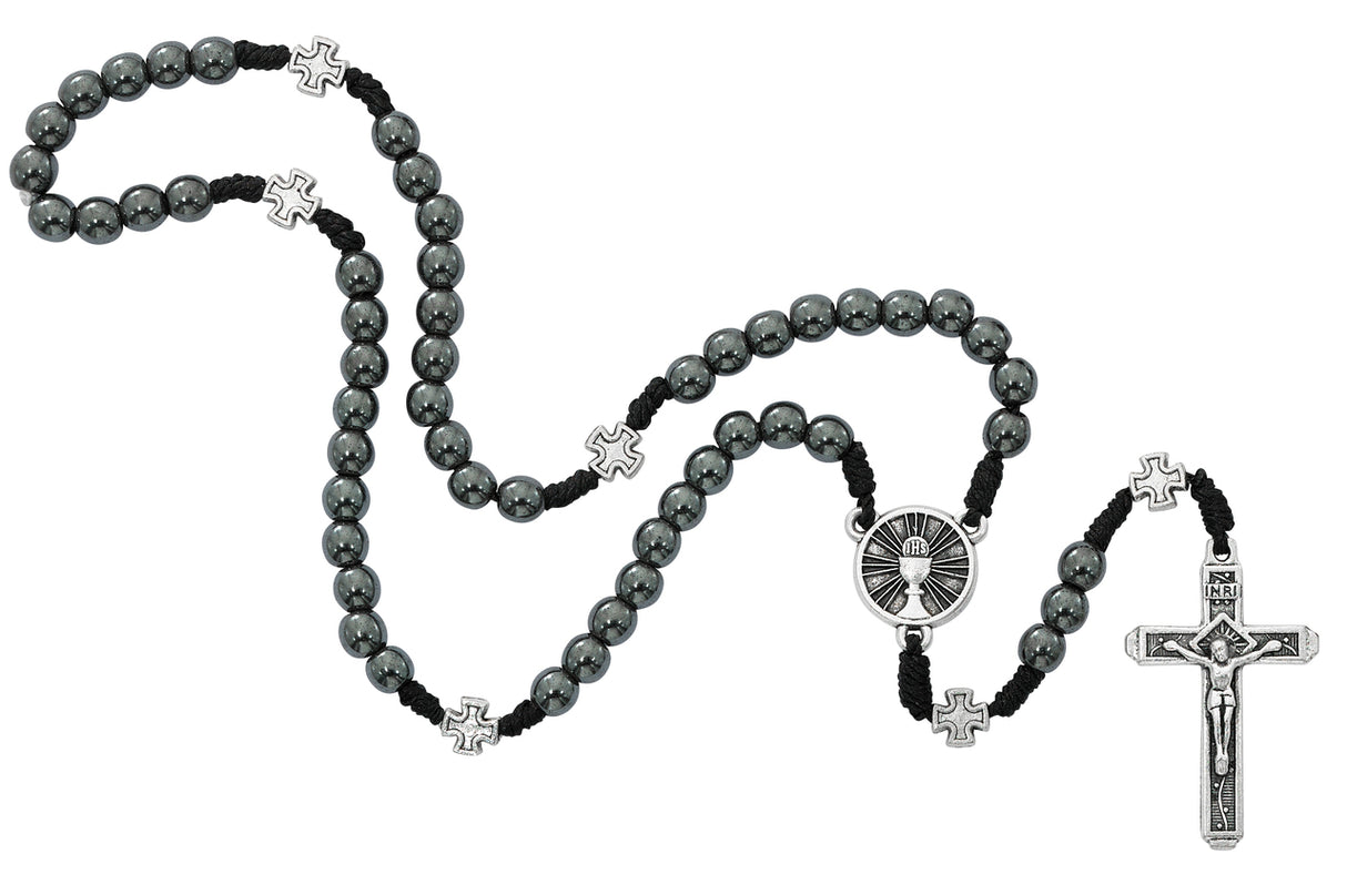 Hematite 1st Communion Cord Rosary for Boys