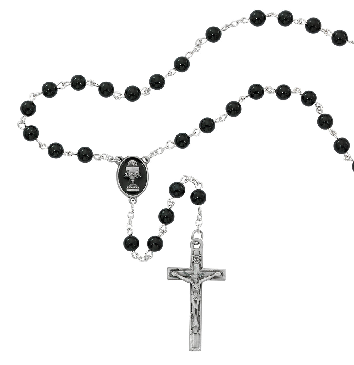 Black Onyx 1st Communion Cord Rosary for Boys