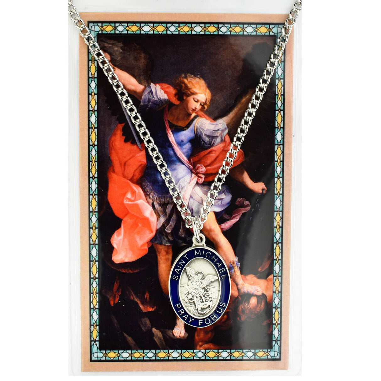 St Michael Blue Pendant & Holy Card Set