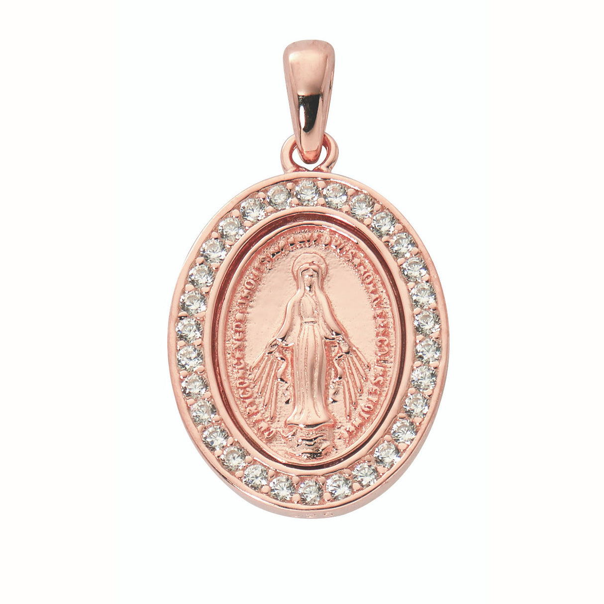 Miraculous Medal in Sterling & Rose Gold with Crystals