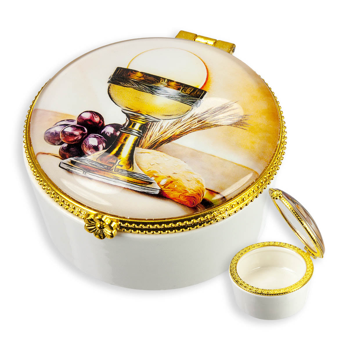 Communion Round Porcelain Rosary Box 5991-9206