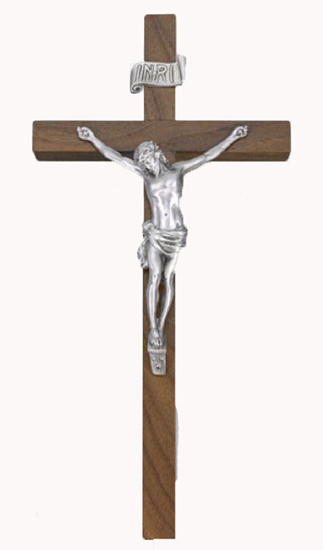 10 inch Pewter Walnut Wall Crucifix 95P-10W2