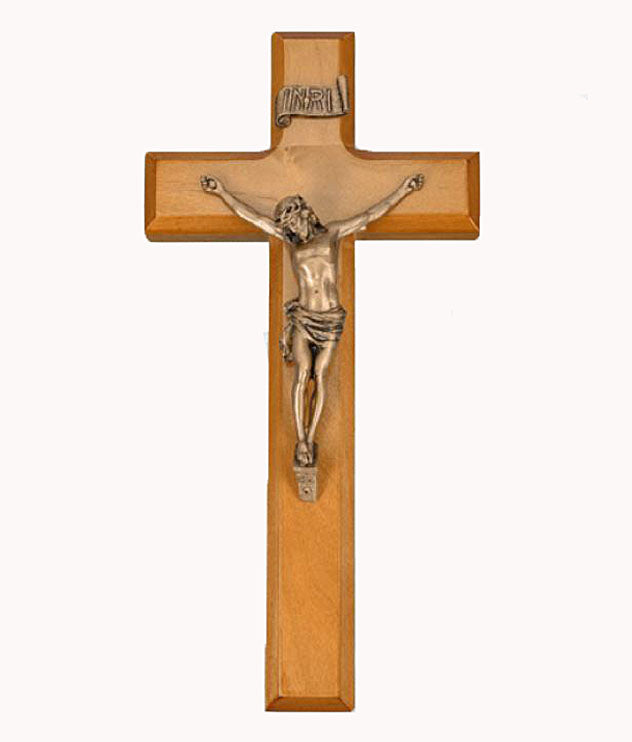 10 inch Antique Gold Light Cherry Wall Crucifix