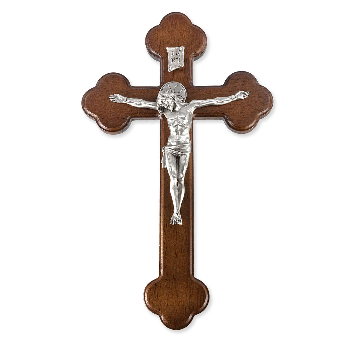 10 inch Pewter Latin Walnut Wall Crucifix