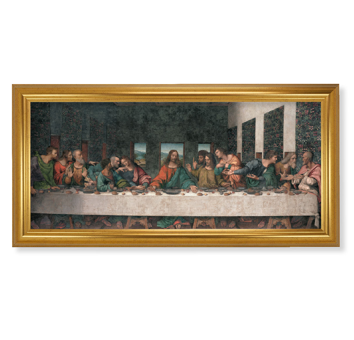 14x30 DiVinci Last Supper Textured Gold Framed Print