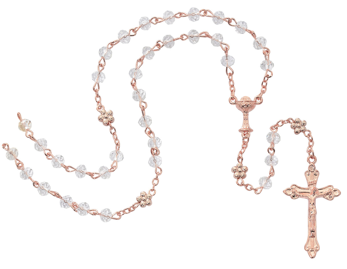 Imitation Rose Gold and Real Crystal Communion Rosary