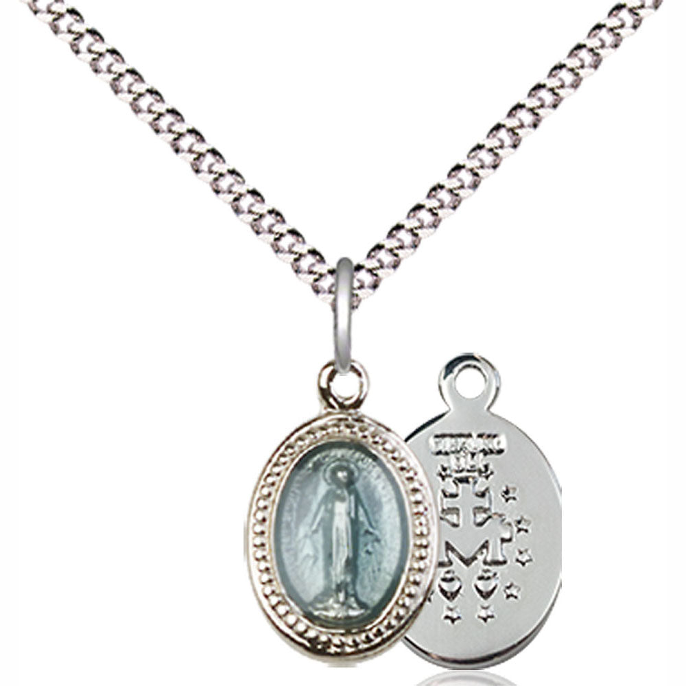 Petite Sterling with Blue Miraculous Medal 18in Chain 0700BSS/18S