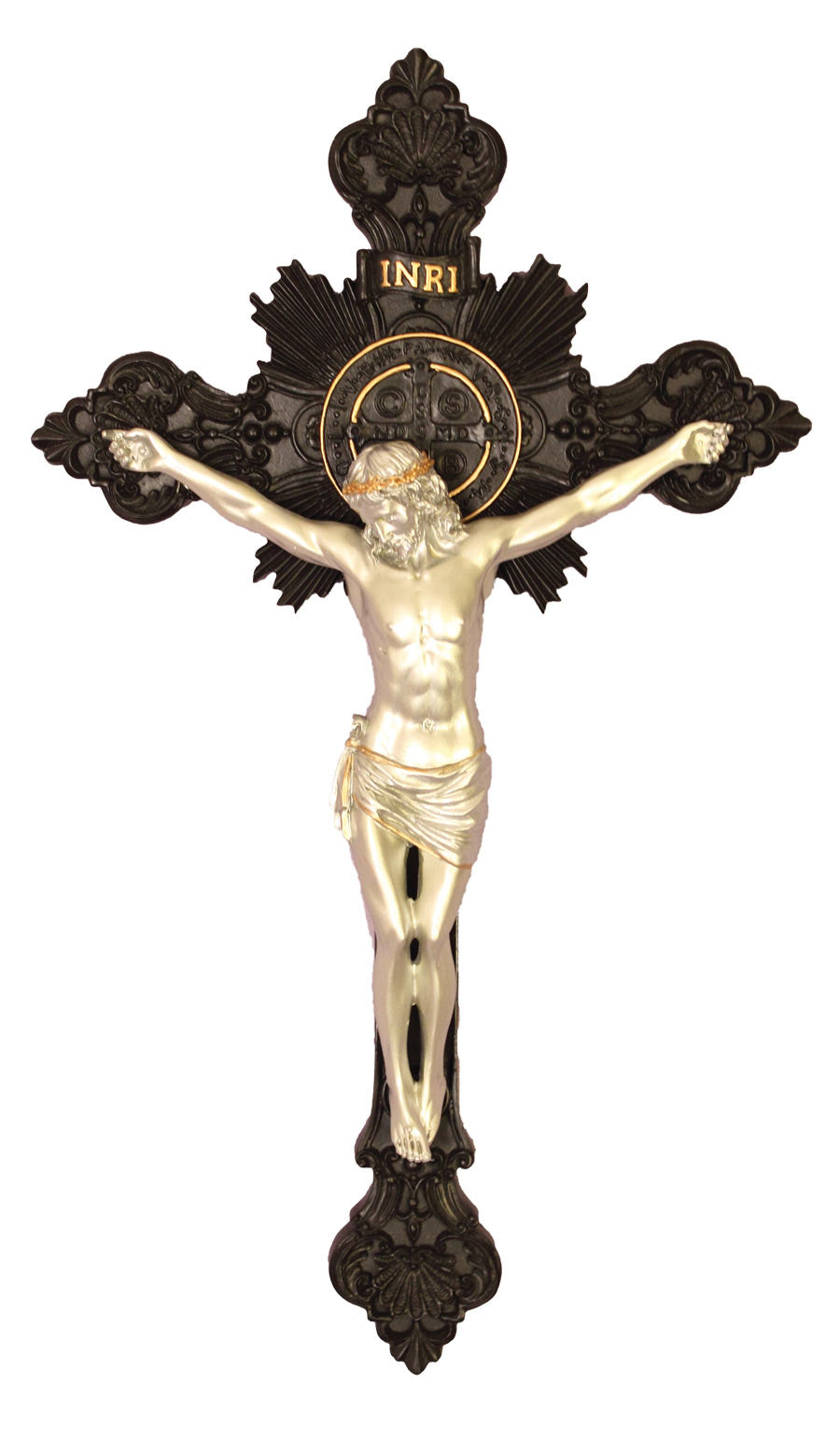St Benedict 14 inch Black & Pewter-finish Crucifix