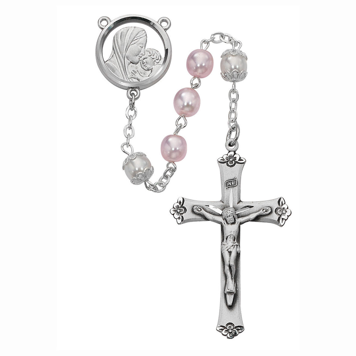 6mm Pink Pearl Glass Rosary Beads 592RF