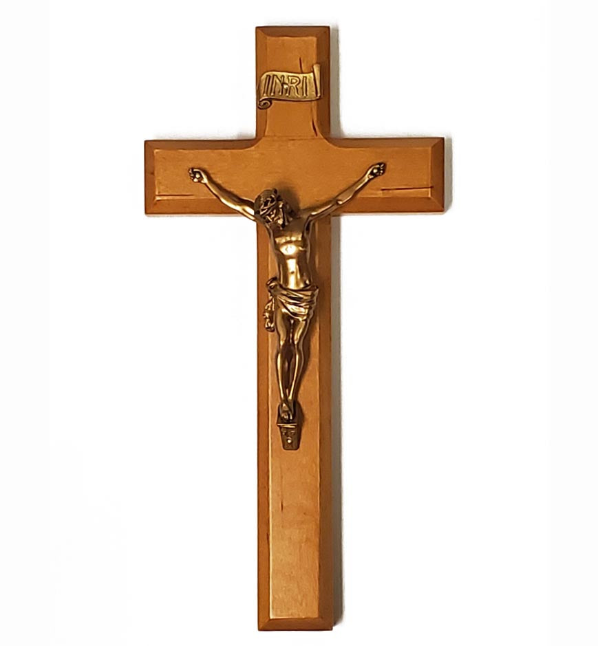 10in Museum Gold Corpra and Cherry Wall Crucifix