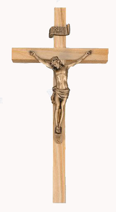 10 inch Oak Wall Crucifix with Gold Corpus 95M-10O2