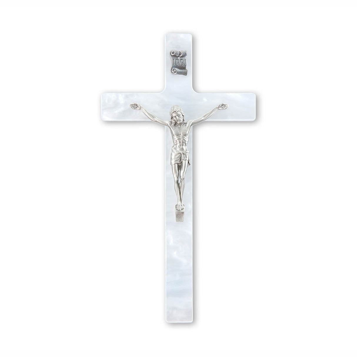 7 inch White Pearlized Crucifix 41P-7WP