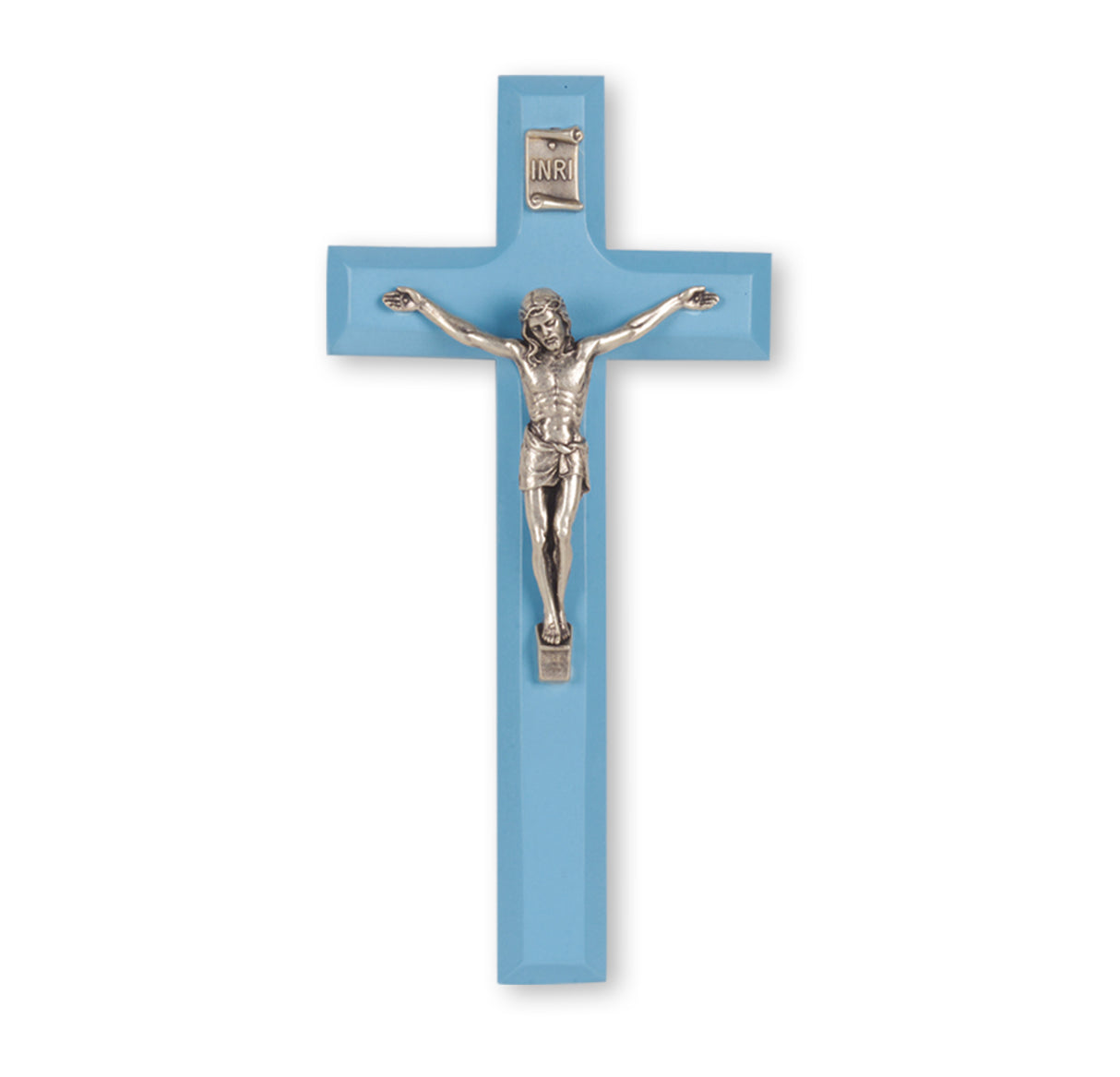Small Light Blue Wood Crucifix 7 inch