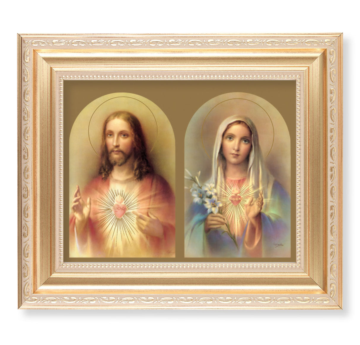 Ornate Gold Framed Sacred and Immaculate Hearts