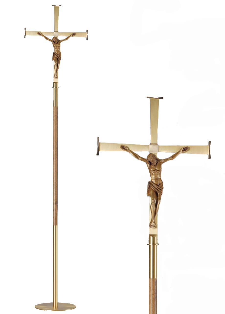 Satin Brass Processional Crucifix 1875