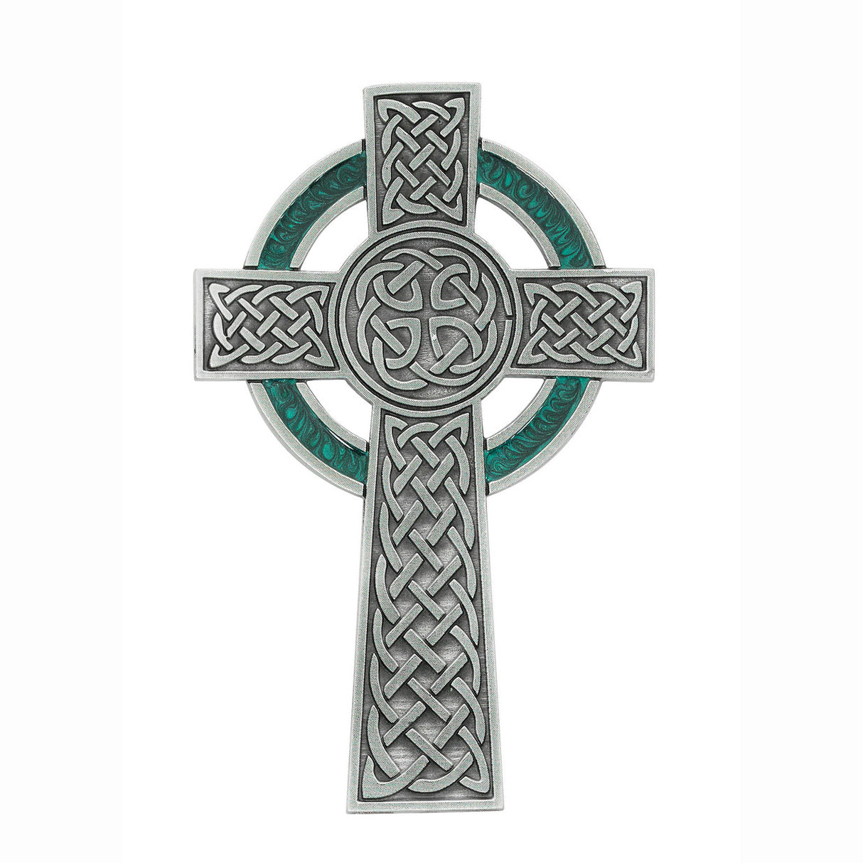 Pewter Celtic Cross with Green Enamel - 5.5 inch