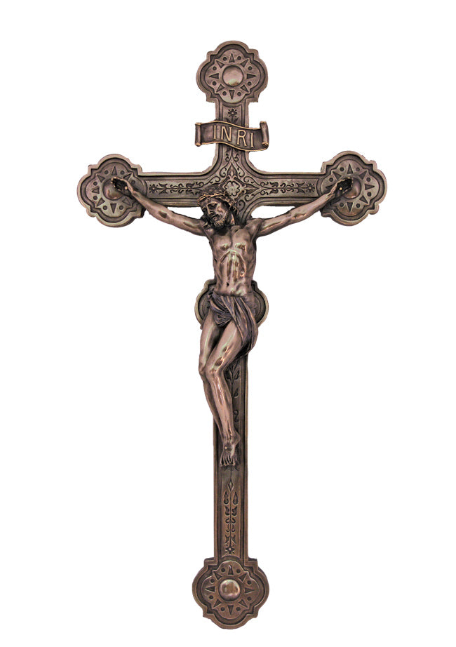 20 inch Ornate Wall Crucifix ColdCast Bronze