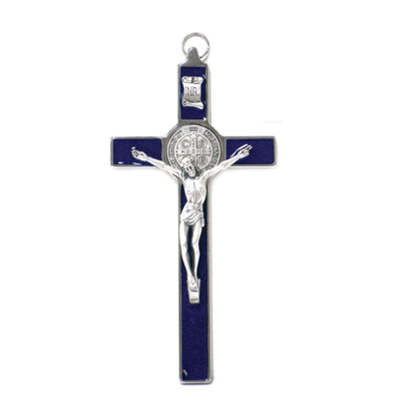 Blue Enameled St. Benedict Crucifix 7.5 inch