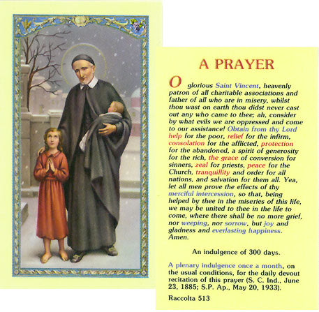 Saint Vincent De Paul Holy Card - 800-200