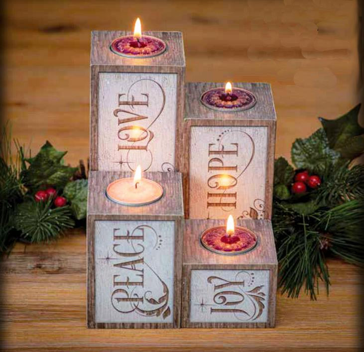 Love-Hope-Peace-Joy Pillar Advent Holder for Tealights