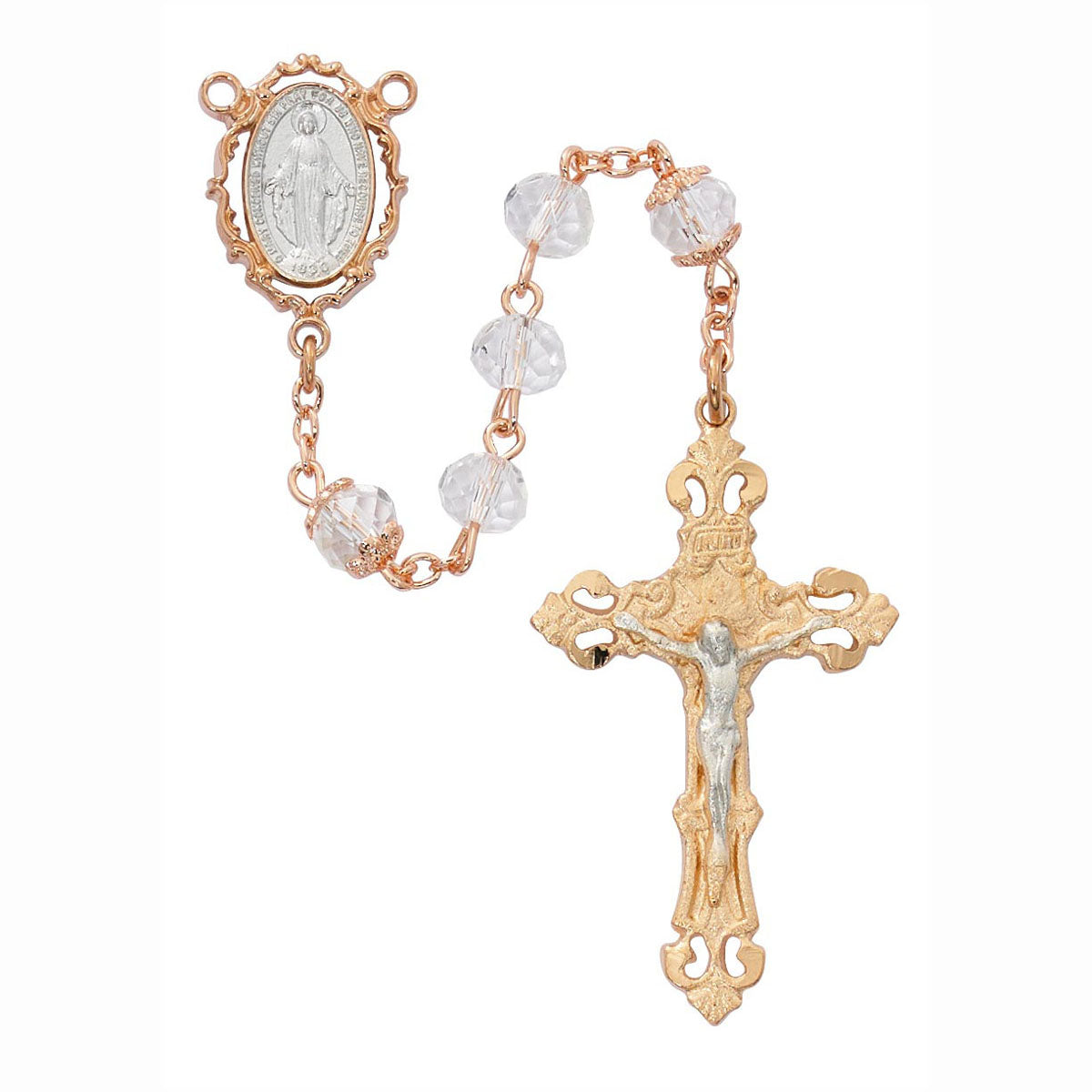 8mm Crystal and Rose Gold Rosary R745F