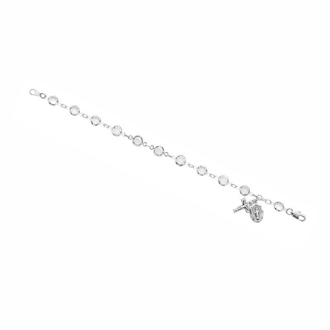 7-1/2 inch Rhodium Plate & Crystal Rosary Bracelet BR195