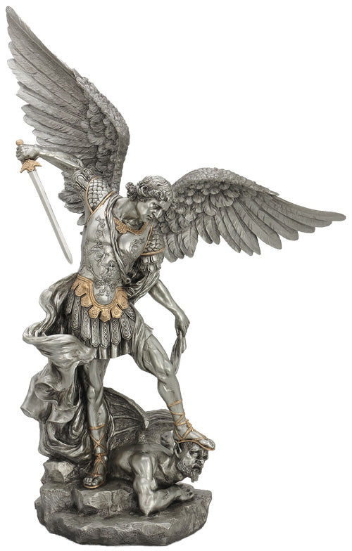 Large Saint Michael Pewter Finish Statue - 29 inches tall