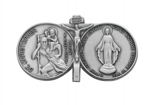 St. Christopher and Miraculous Medal Combination Visor Clip