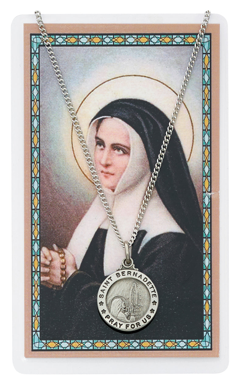 St Bernadette Pewter Medal and Prayer Card Set