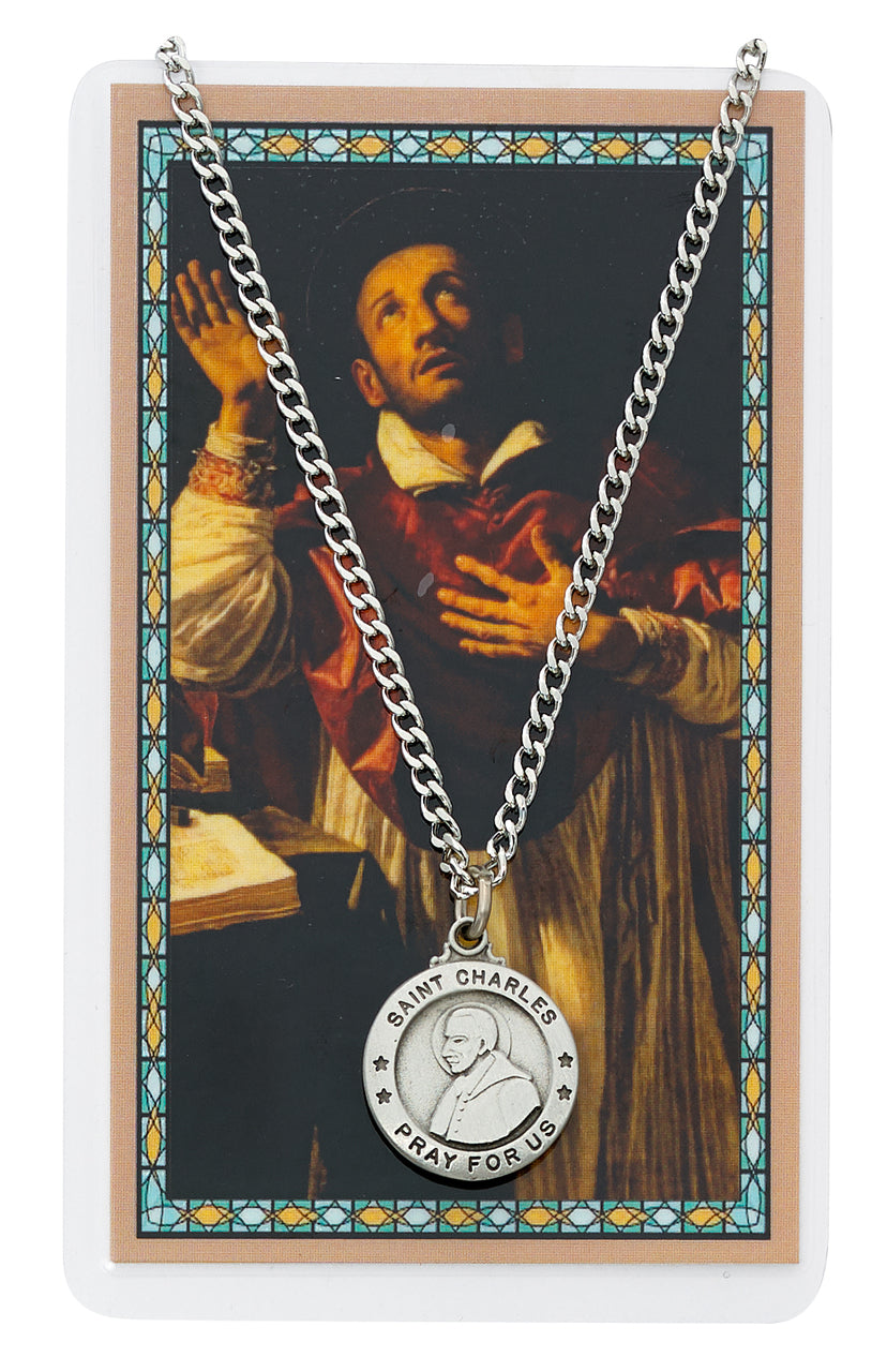 St Charles Pewter Medal & Prayer Card Set