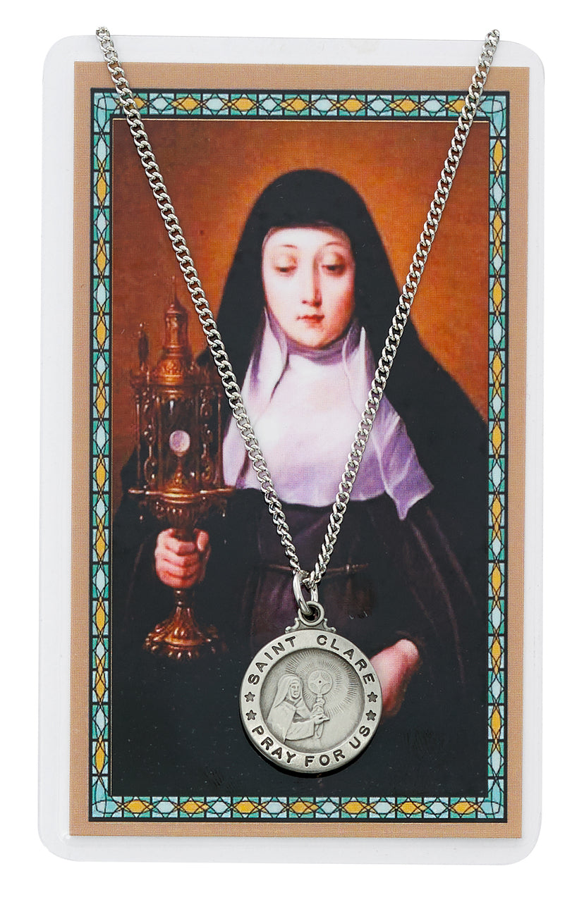 St Clare of Assisi Pewter Medal & Prayer Card Set