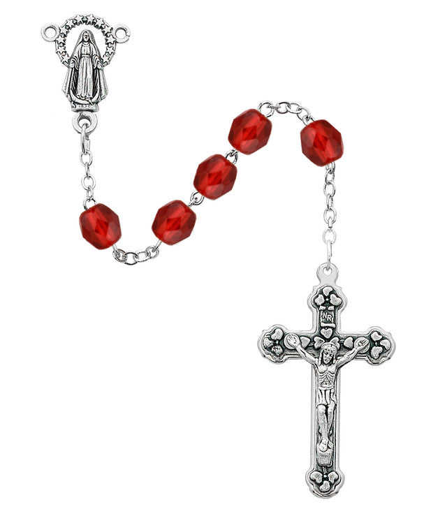 July Ruby Fire Polished Rosary
