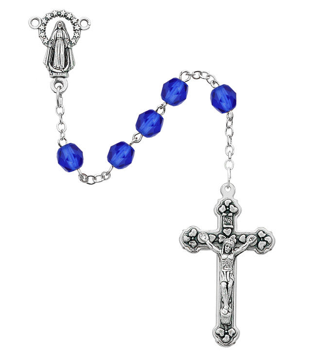 September Sapphire Fire Polished Rosary