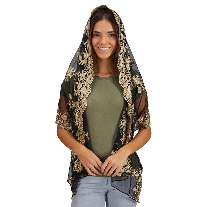 Two Tone Black & Gold Long Chapel Veil