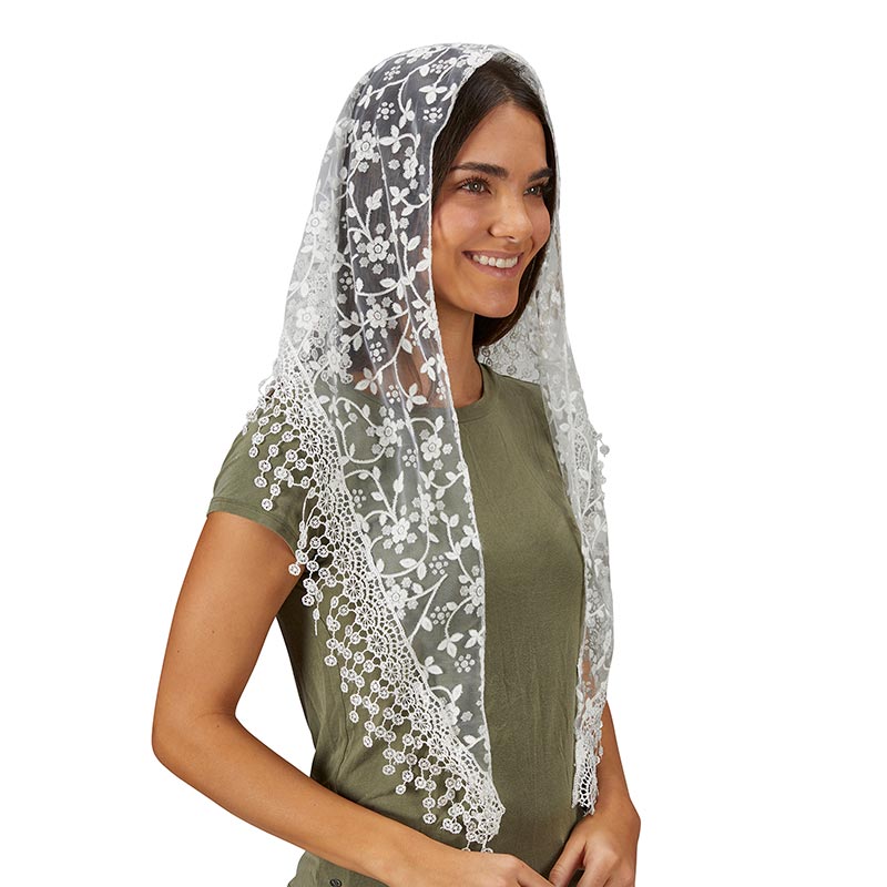 White Long Chapel Veil with Tassels
