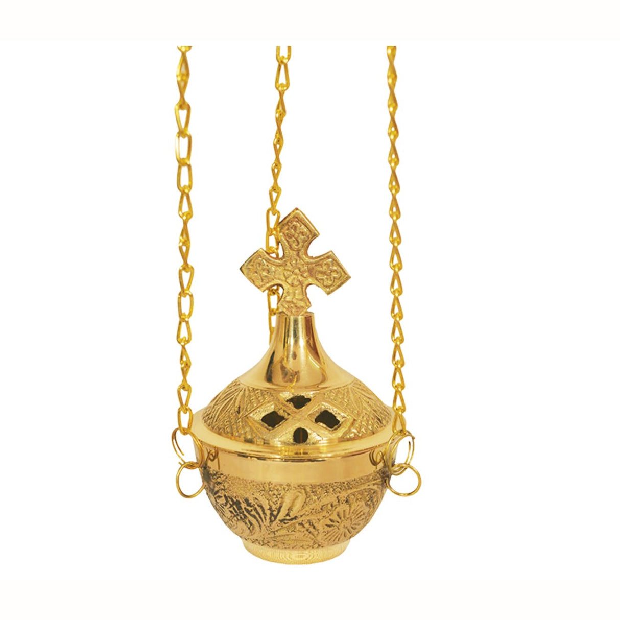 Small Hanging Brass Censer with Cross