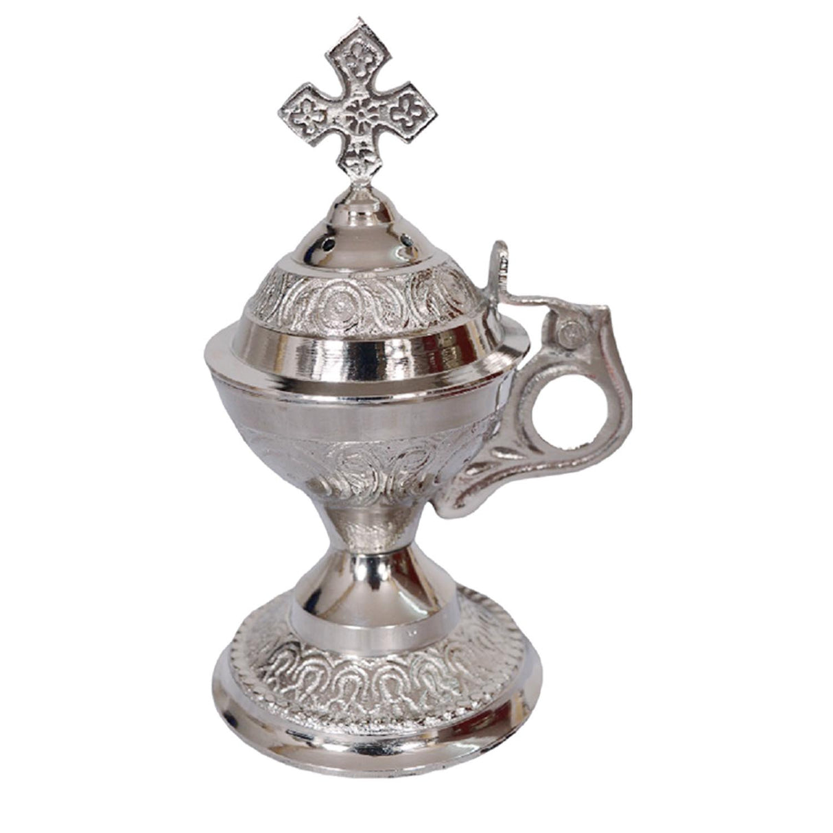 Silver Chrome Home Incense Burner with Cross