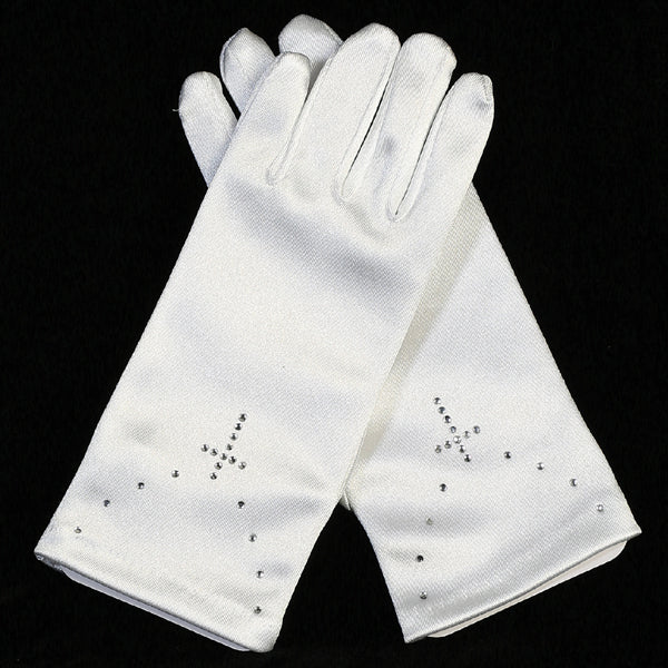 Rhinestone Cross White Satin Gloves