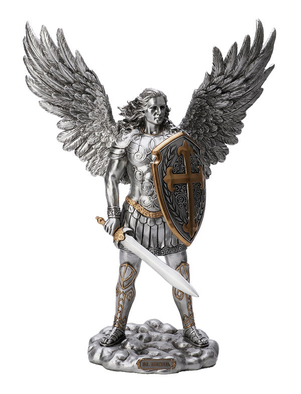 St Michael Statue without Devil in Pewter Finish