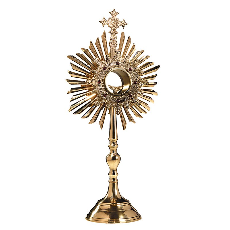 24 inch Cross Monstrance with Red Stones - D1989