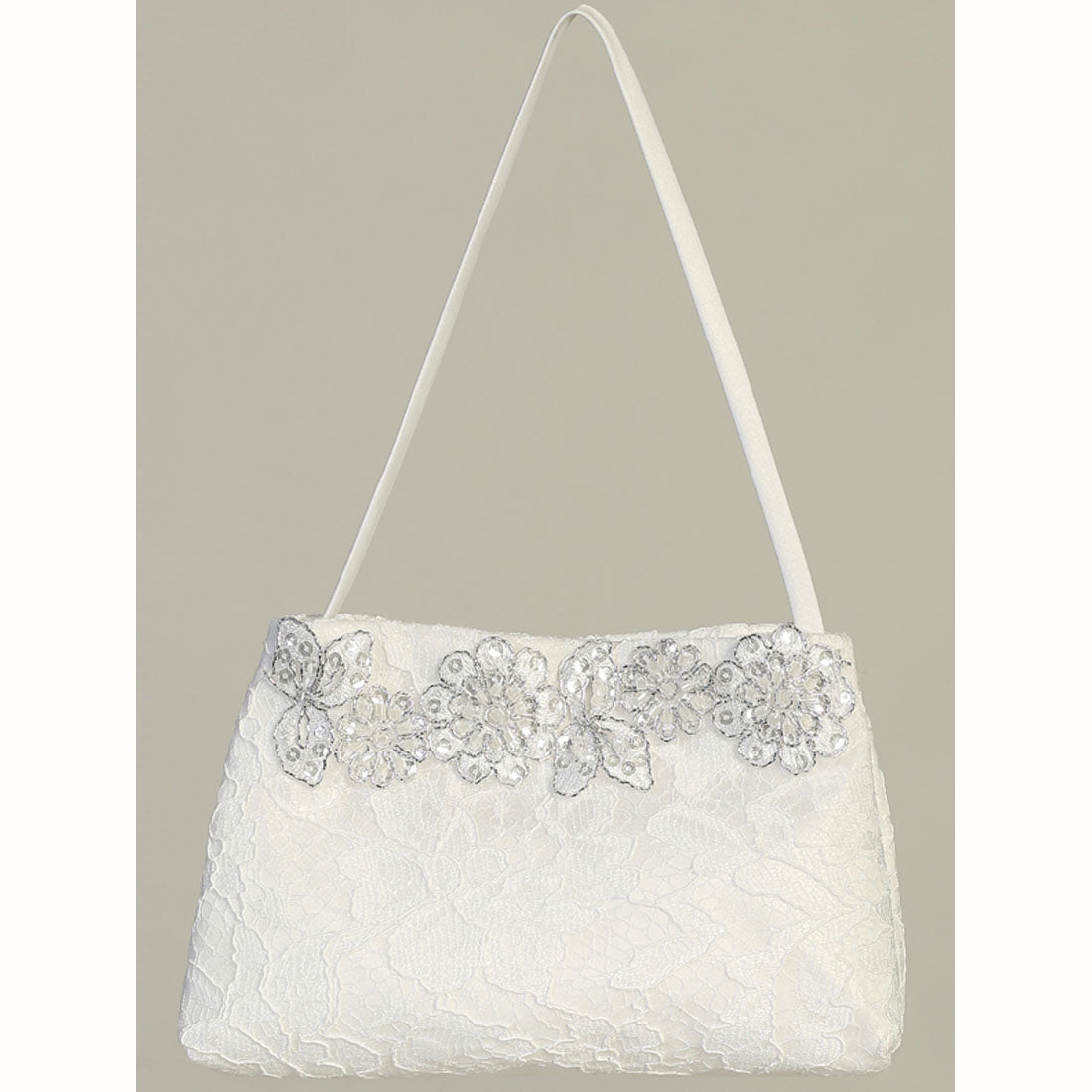 Lace First Communion Shoulder Bag with Silver Trim