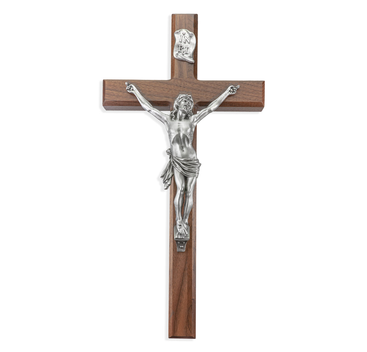 15 inch Pewter Christ in Agony Walnut Crucifix 97P-15W1