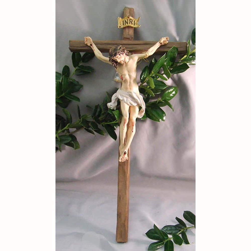 Hand Carved Crucifix from Italy Full Color Corpra