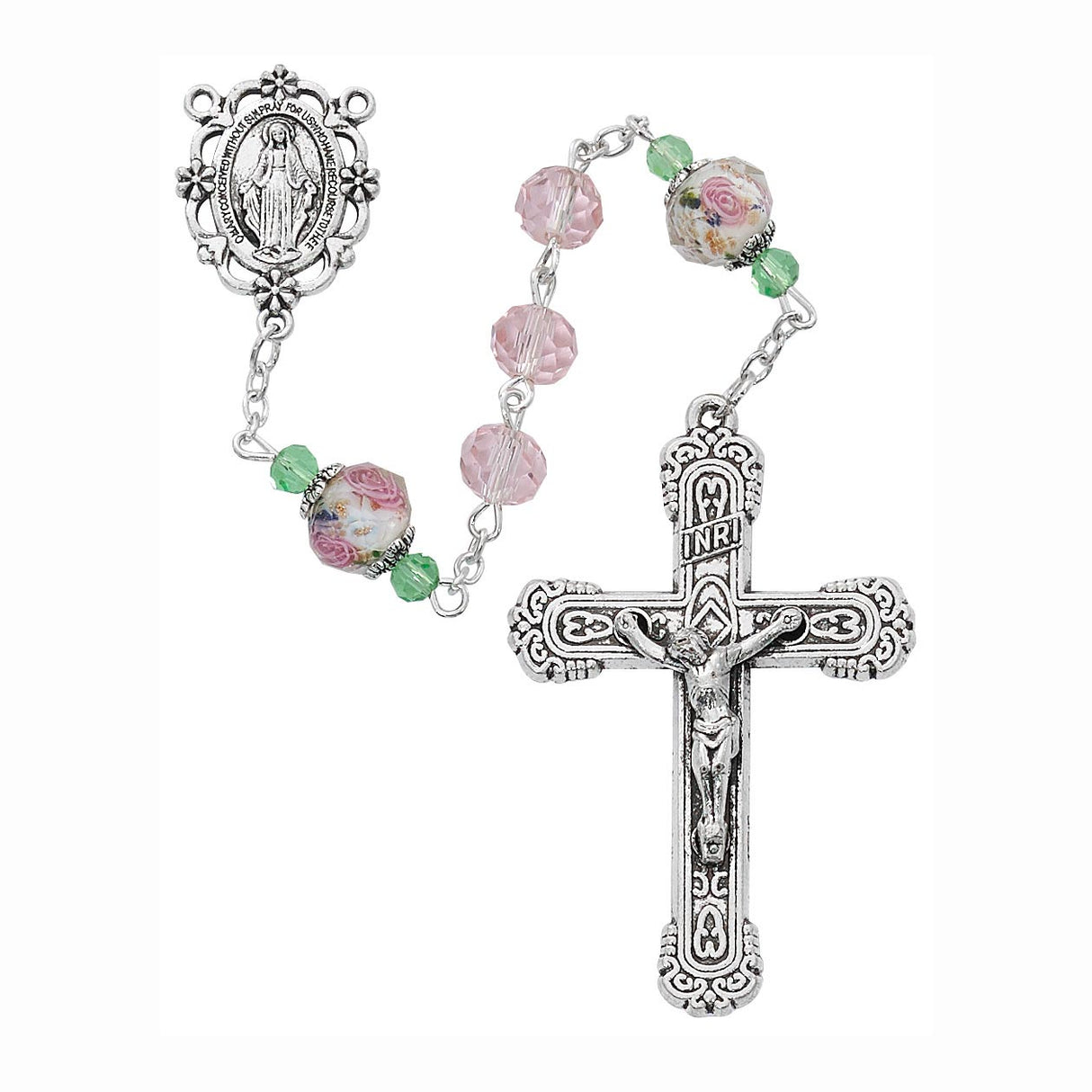 Pink Crystal Flower Rosary R873F