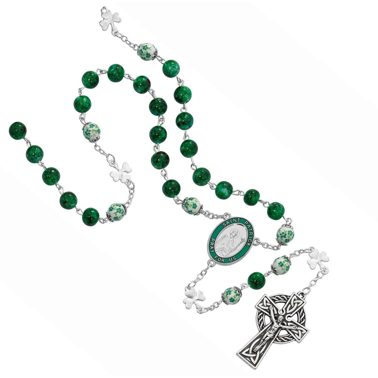 Green Marble Rosary with St. Patrick Medal