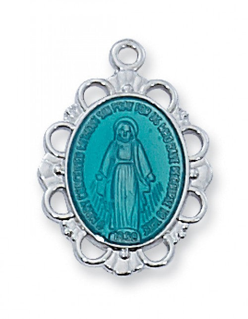 Blue Enameled Miraculous Medal in Sterling Silver L576