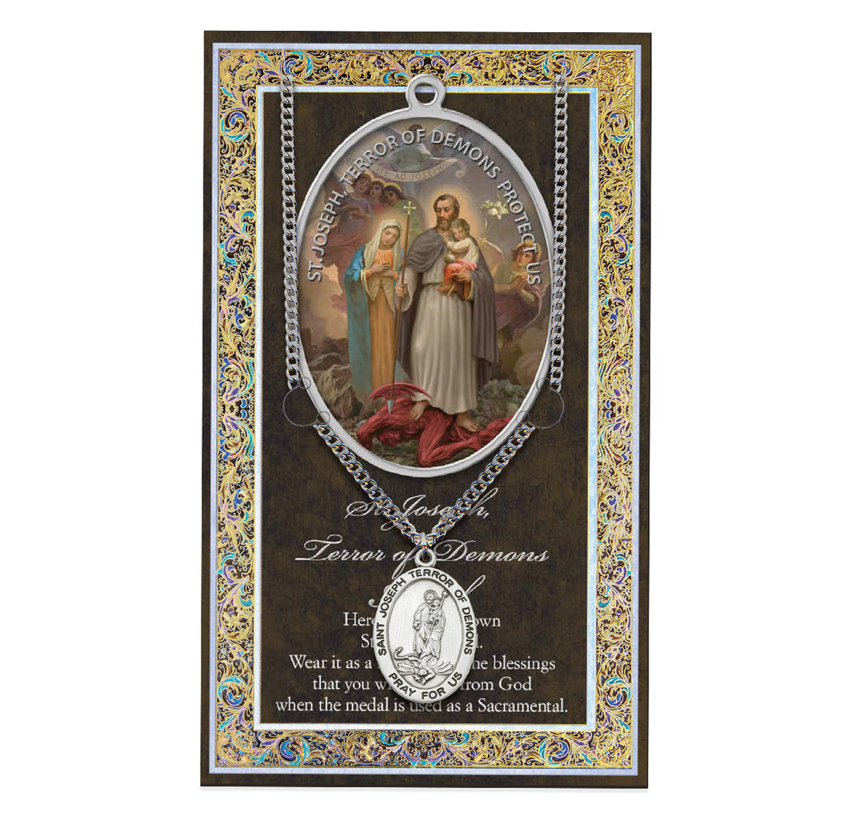 St Joseph Terror of Demons Prayer Bio Card & Pendant Set