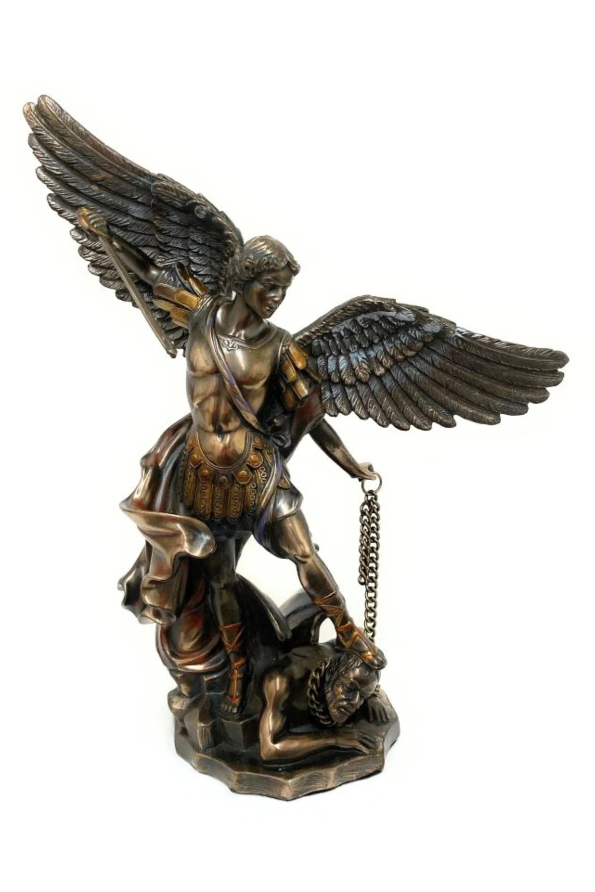 Saint Michael with Chain Cold Cast Bronze Statue - 10 inches
