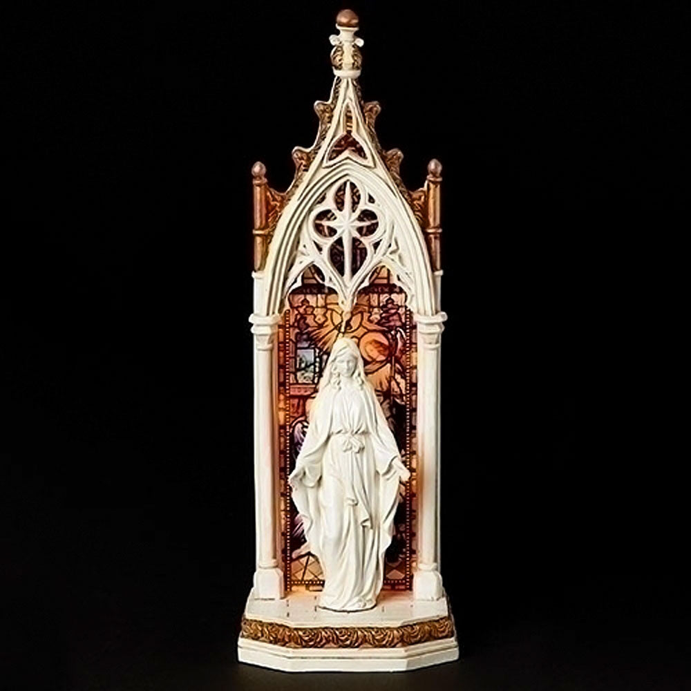 Lighted Our Lady of Grace Statue in Stained Glass Arch 601294