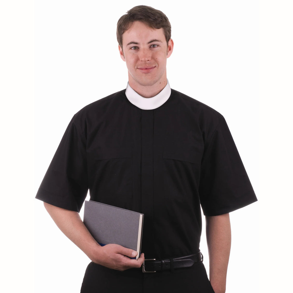 Black Short Sleeve Cottonrich Neckband Shirt 7000